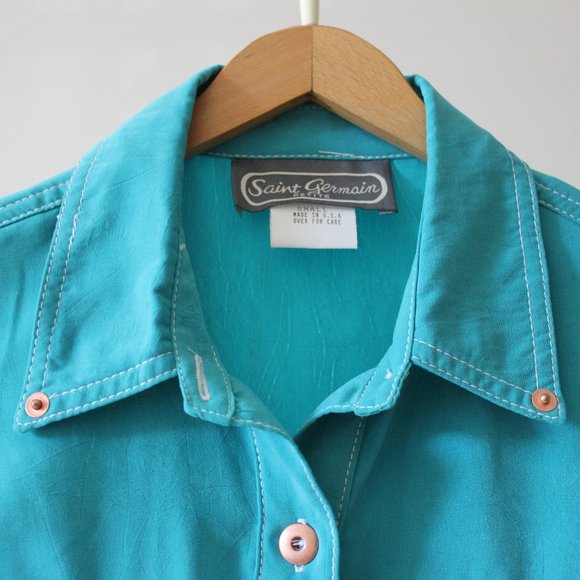 NWT Vintage Saint-Germain Paris Blue Button Up Shirt - Picture 4 of 11
